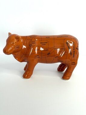 Ceramic Beef Cut Chart Figurine - Gloss Finish, Brown | Decorative Kitchen Item